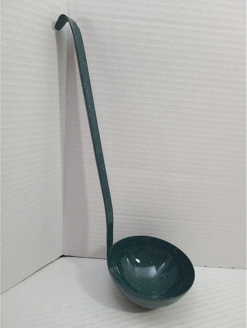 Vintage Dark Green Speckled Enamelware Dipper Ladle Farmhouse
